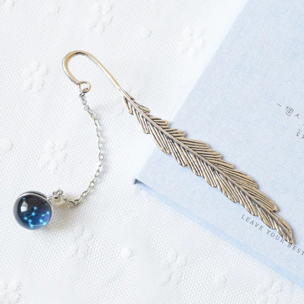 

Stationery Feather Bookmark Luminous Metal Book mark Reading Bookmark Pendant 12 Constellation Bookmark Noctilucent Bookmark