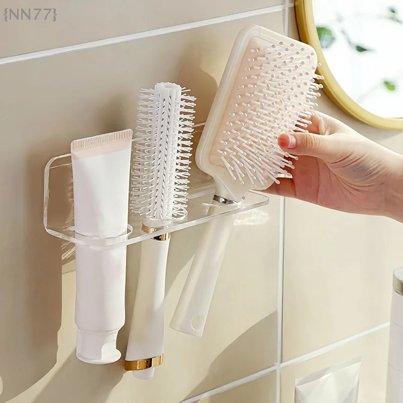【Nr.: Acryl-Kammhalter-Organizer – transparentes, an der Wand montiertes Aufbewahrungsregal für Haarbürsten und Badezimmerzubehör