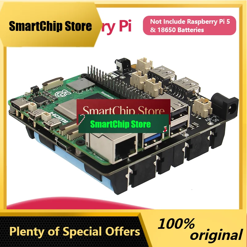 SmCpGeekworm X1202 UPS & Power Management Board With 4 Cell 18650 Battery Holder For Raspberry Pi 5