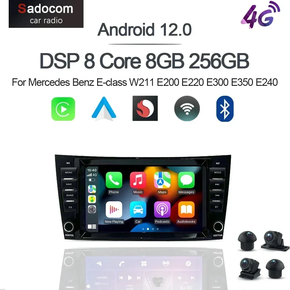 

Автомобильная магнитола DSP carplay 8 дюймов, Android 12,0, 128 ГБ + 8 Гб, 8-ядерная, для Mercedes Benz E-class W211, E200, E220, E300, E350, E240, автомобильный DVD-плеер