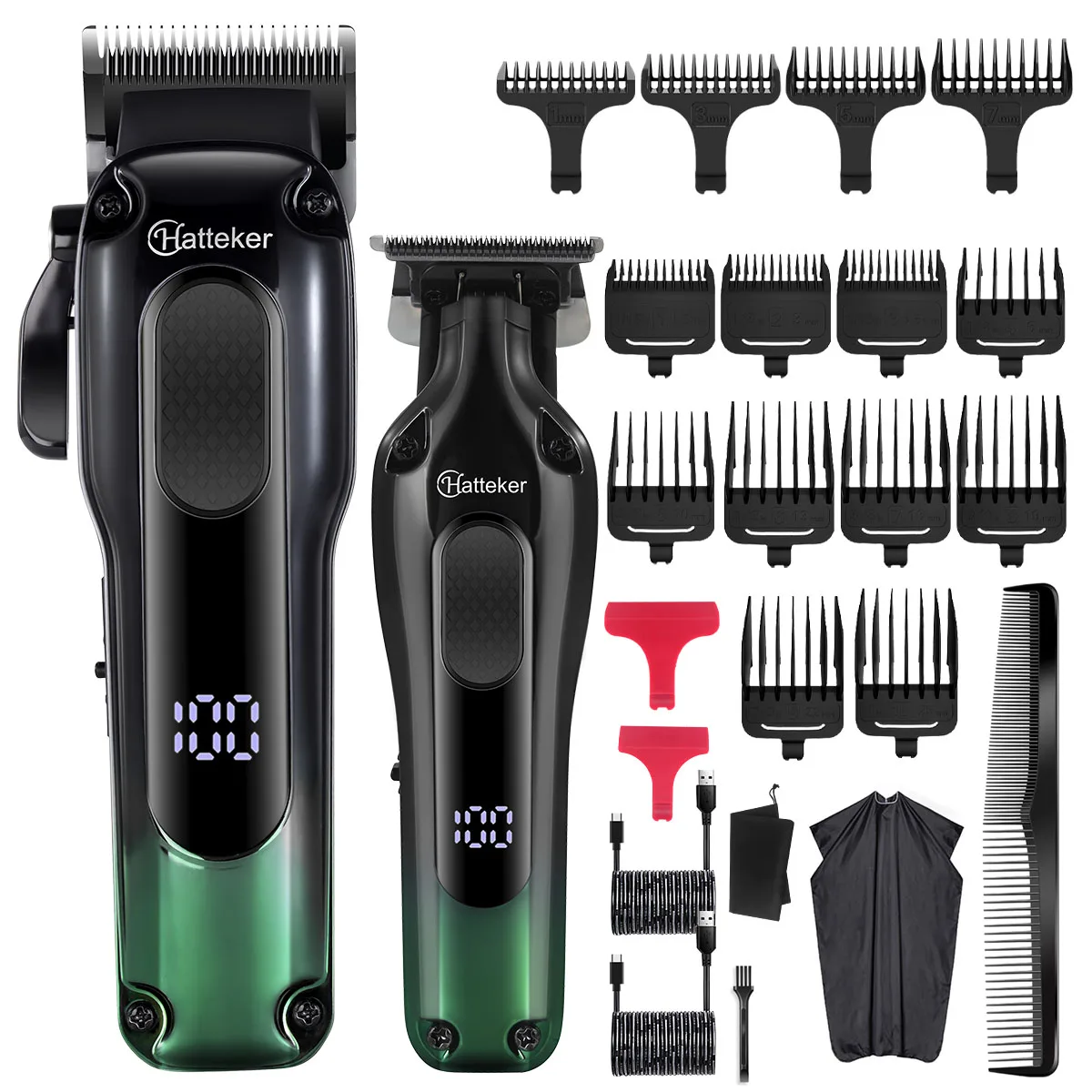 Tondeuse à cheveux professionnelle Hatteker, électrique, rechargeable par USB, tondeuse de barbier sans fil, type C, coupe à zéro, lot de 2 pièces