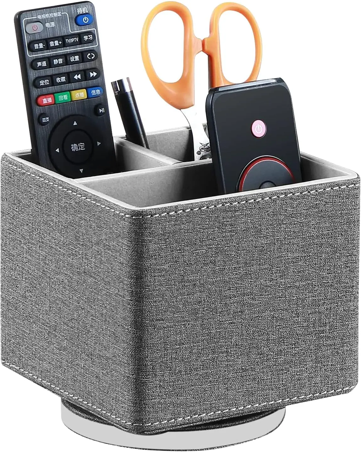 

360° Swivel TV Remote Holder for Table, PU Leather Caddy Organizer for Media Controllers & Office Supplies