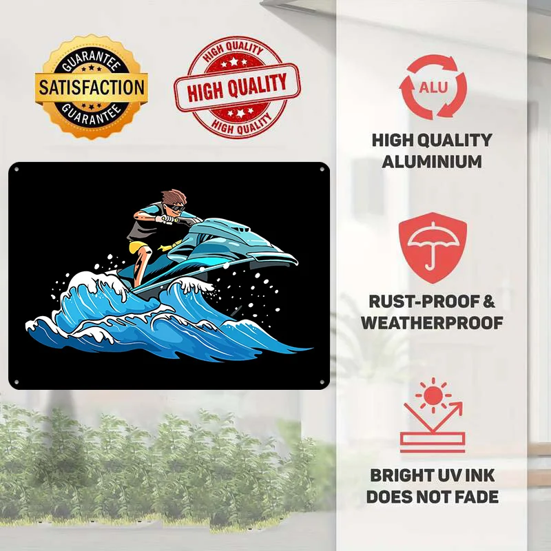 Jet Ski 3D Printed Texture Poster Personalized Wall Art Retro Metal Tin Signs for Decor Living Room Interior Decoration Home Man