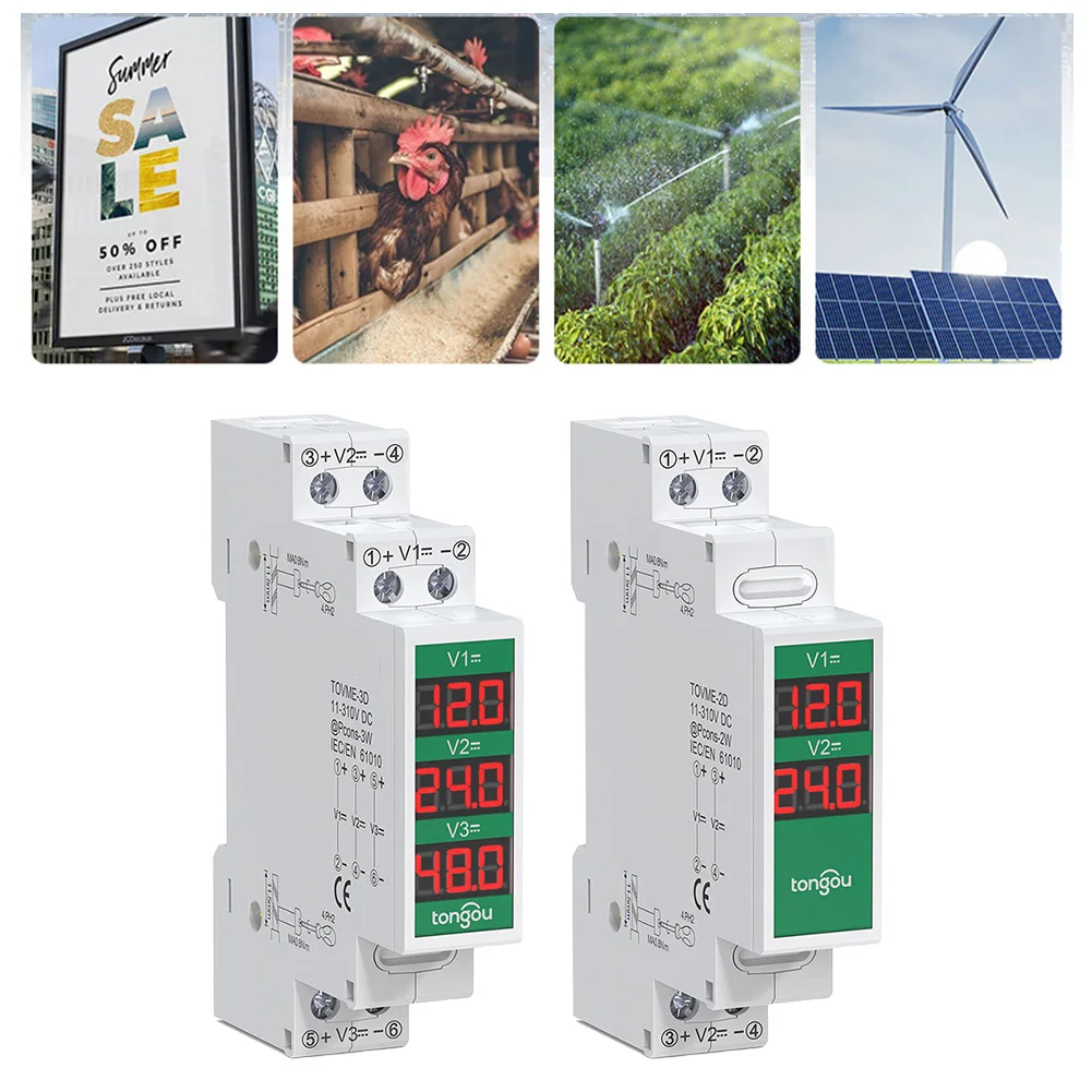 DC11V-310V Voltage Meter 2/3 Way Din For Rail Mount LED Digital Display Detector 1% Accuracy Plastic White Green For Industrial