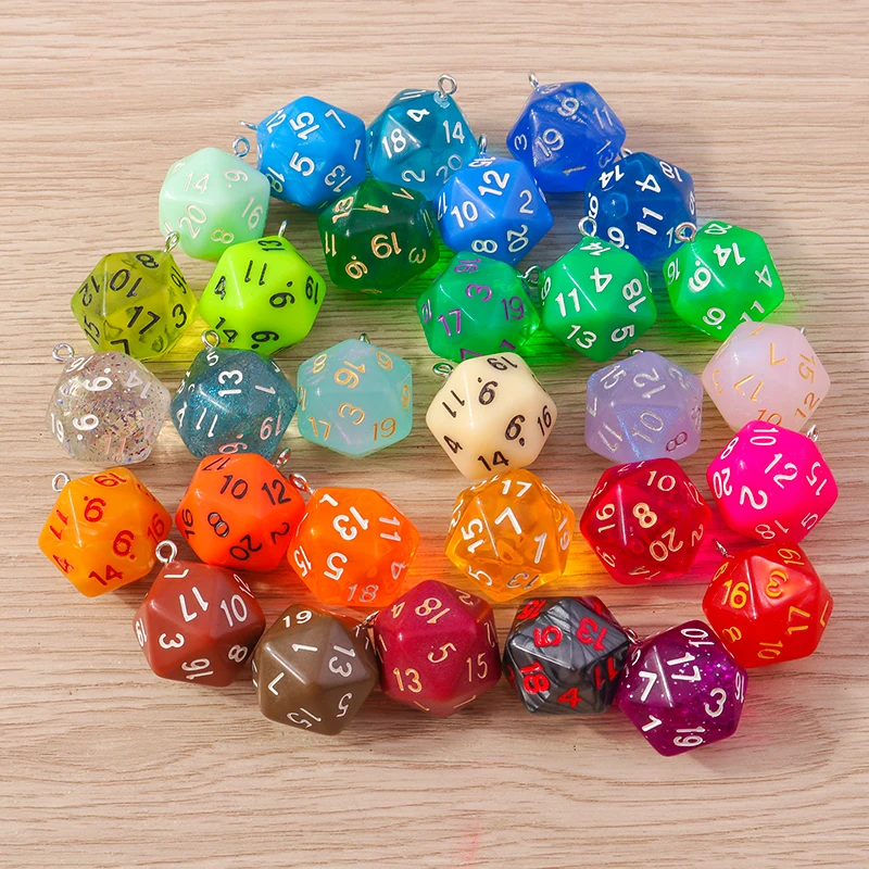 Tusember 5 Stück bunte Acryl-Würfel-Anhänger für DIY-Ohrringe, Halsketten, Schlüsselanhänger, Harz, DND RPG, Spiele, Würfel-Charms, Zubehör – Detail 1