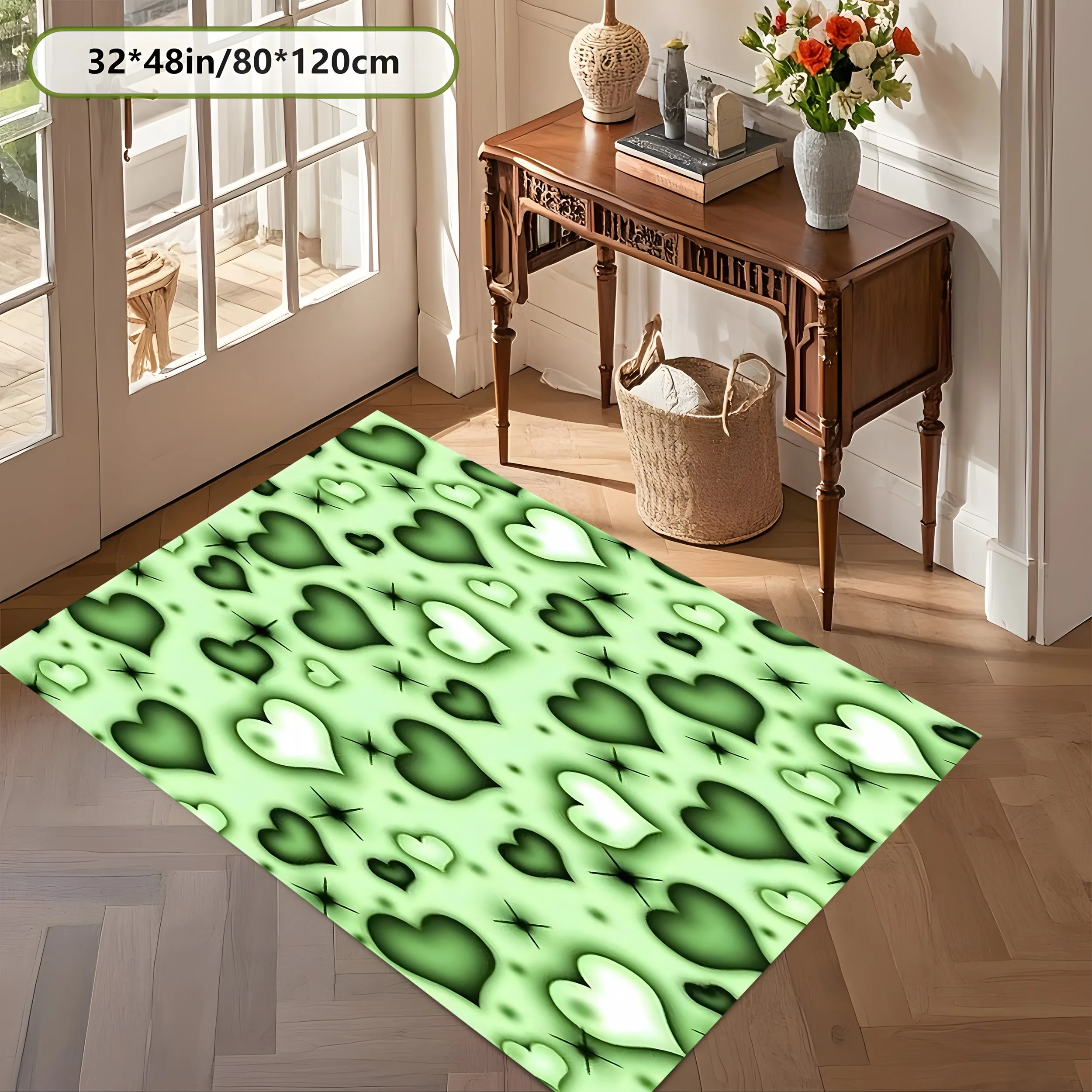 Green White Gradient Heart Star Rug Soft Velvet Area Carpet Living Room Bedroom Home Decor