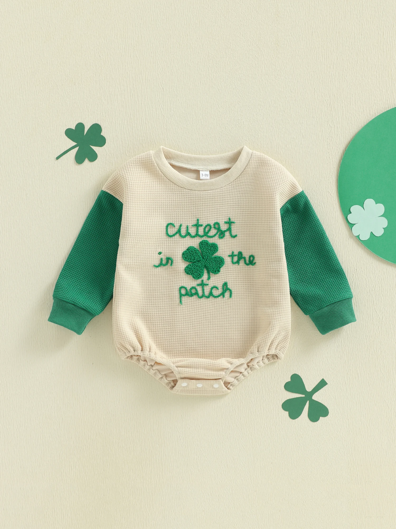 

St Patrick s Day Green Clover Print Baby Boys Girls Romper Long Sleeve Round Neck Bodysuit Newborn Playsuit with Shamrock