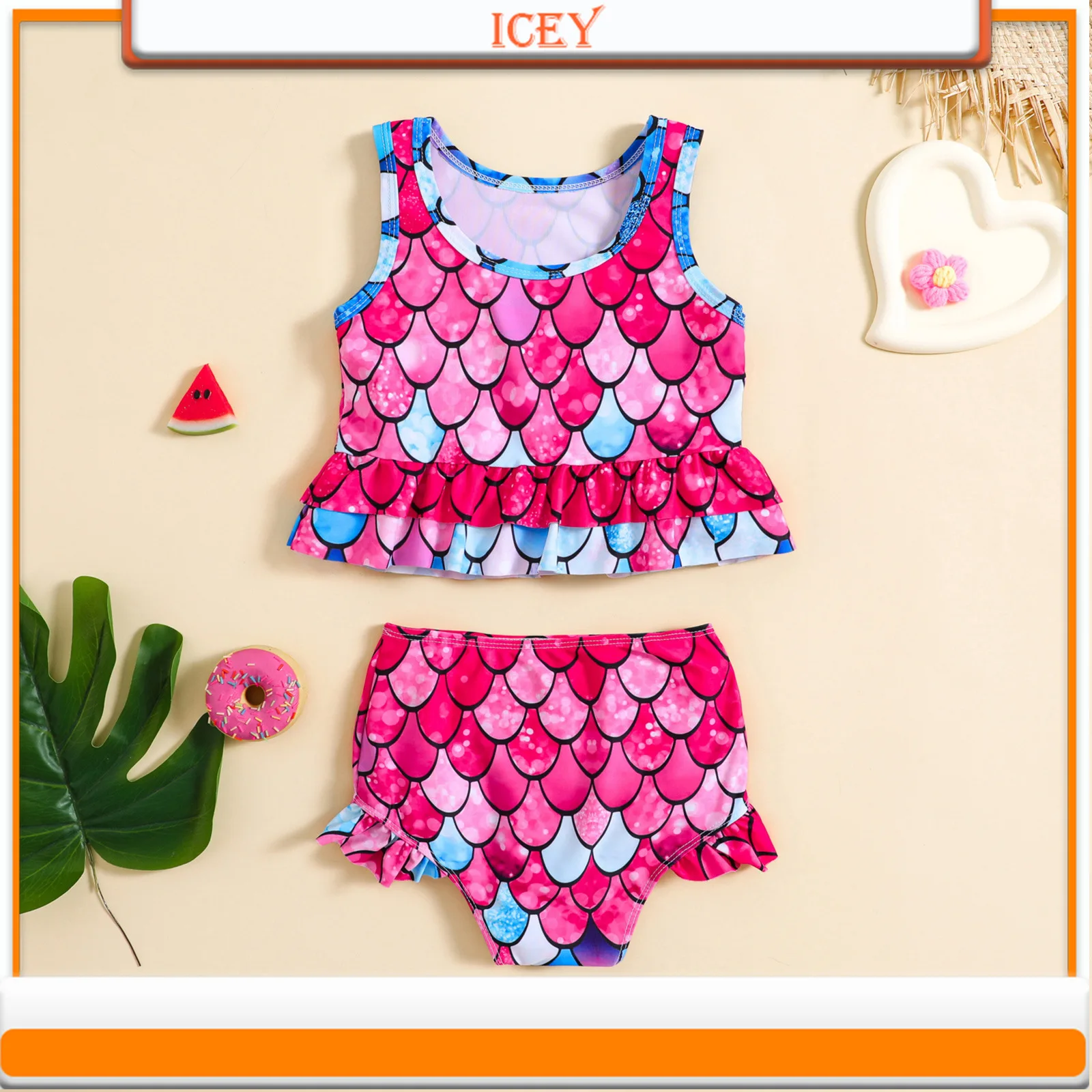 Girls Fish Scale Print Baby Girl Split Swimsuit Set Two-Piece Suits