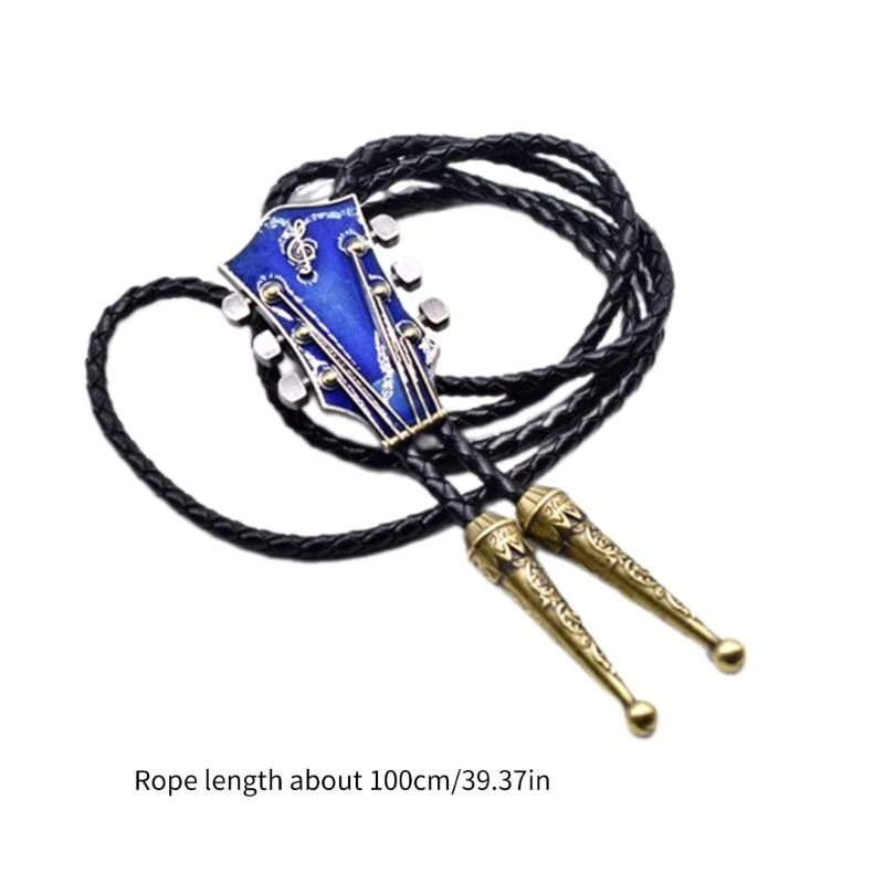 Винтажный галстук-боло ручной работы для женщин и мужчин, ковбойский кожаный галстук из веревки в стиле вестерн с эмалированной подвеской в виде гитары, ювелирное ожерелье