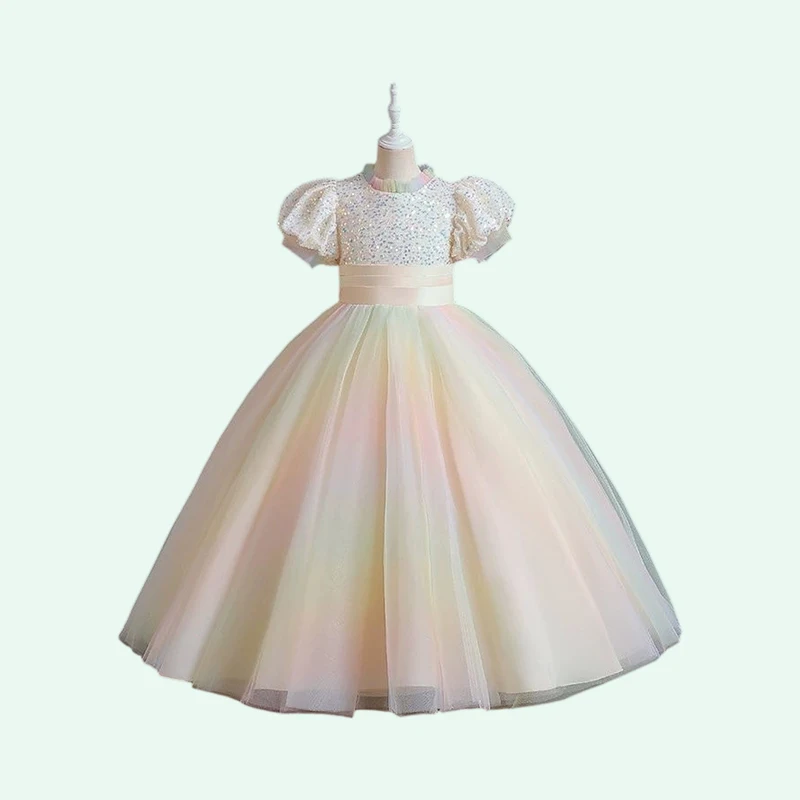 

Popular Children Princess Gown Dress Performance Clothing Birthday Party Banquet Dress Bubble Sleeve Elegant Princess Dress