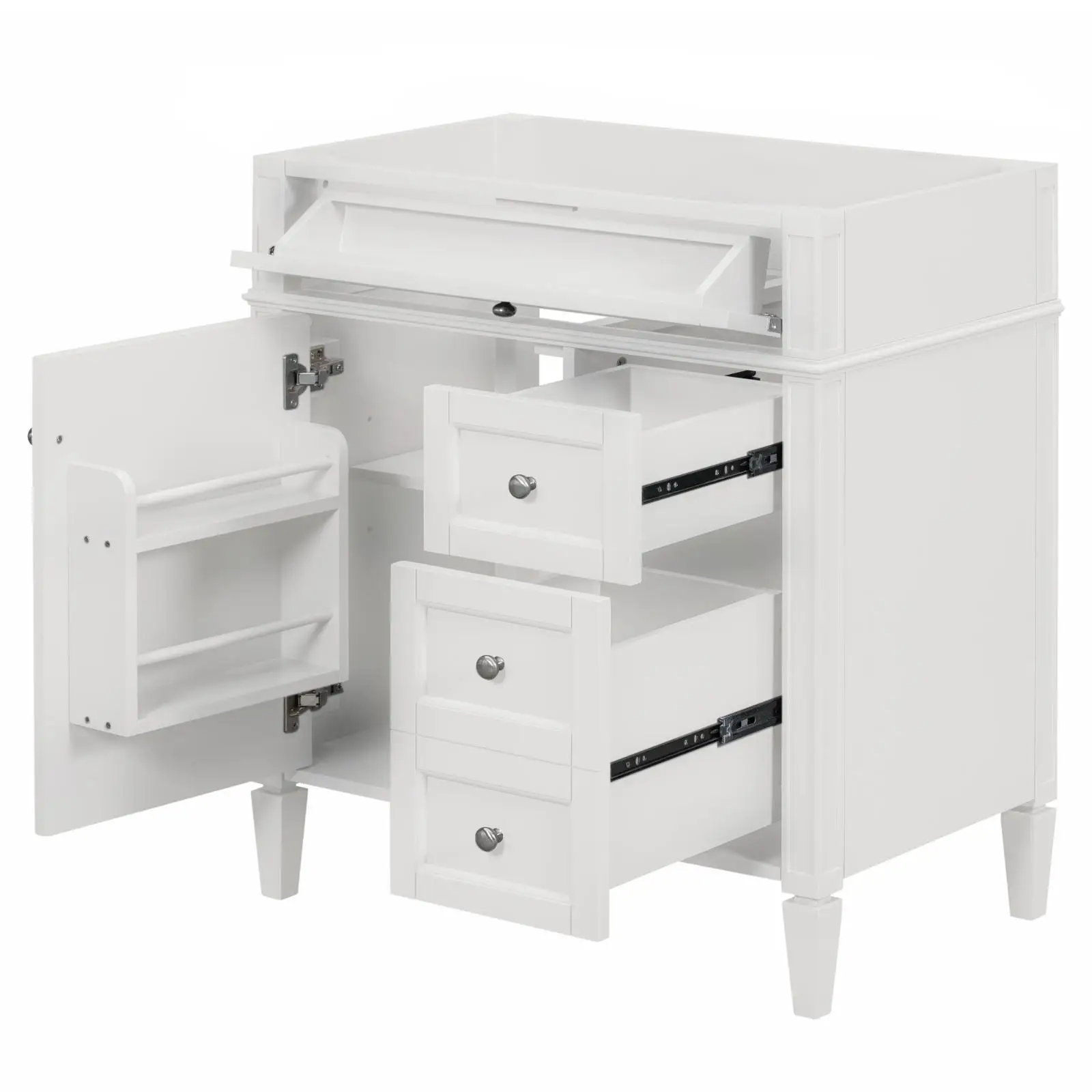 

Solid Wood Bathroom Vanity Cabinet with Modern White Finish and Tip-out Drawer for Bath Accessories