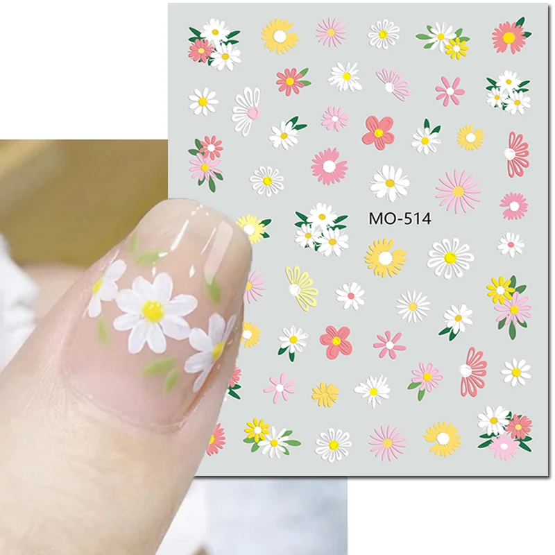 5d Embossed Nail Art Decals Spring Colorful Little Petals Daisy Flowers Stickers For Nails Art Manicures Tips Decorations