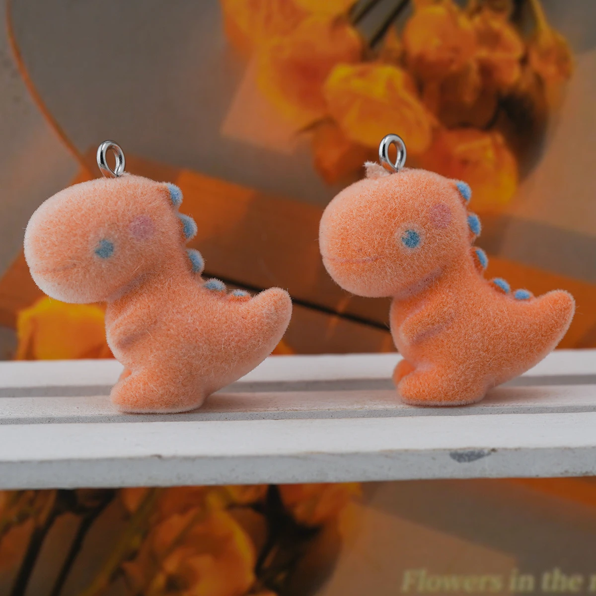 20pcs 3D Flocking Resin dinosaur Charms Plush Animal Doll Pendants for Necklaces Earrings Handmade Making DIY Jewelry fittings