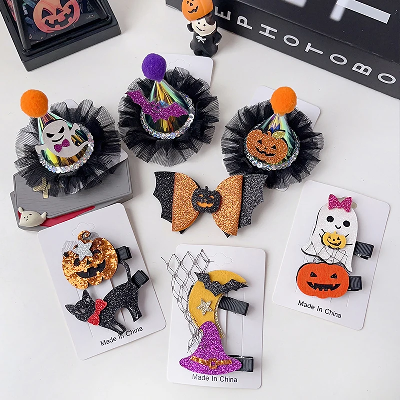 Halloween Hair Accessories Creative Funny Ghost Pumpkin Witch Hats Hair Clips For Women Girls Party Decoration Props Gifts