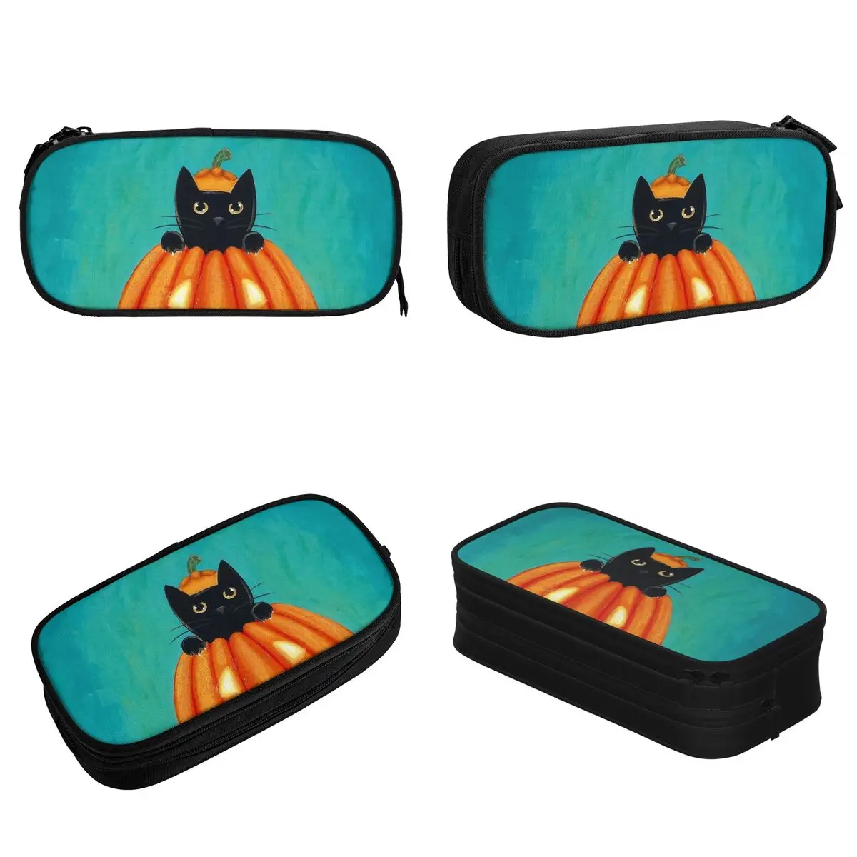 Classic Pumpkin Cat Pencil Cases para Crianças, Cute Hollow Pencil Box, Sacos Grandes, Papelaria Escolar, Presente para Estudantes, Peek A Boo