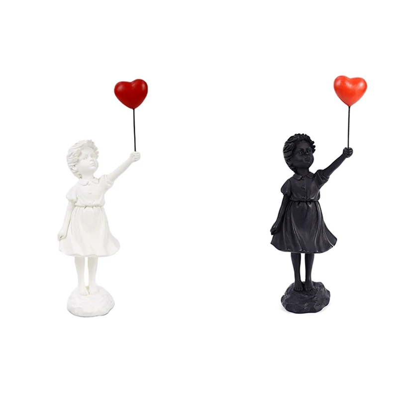 Little Girl With Balloon Figurine Statue Sculpture Living Study Room Bedroom Decor Home Table Decoration