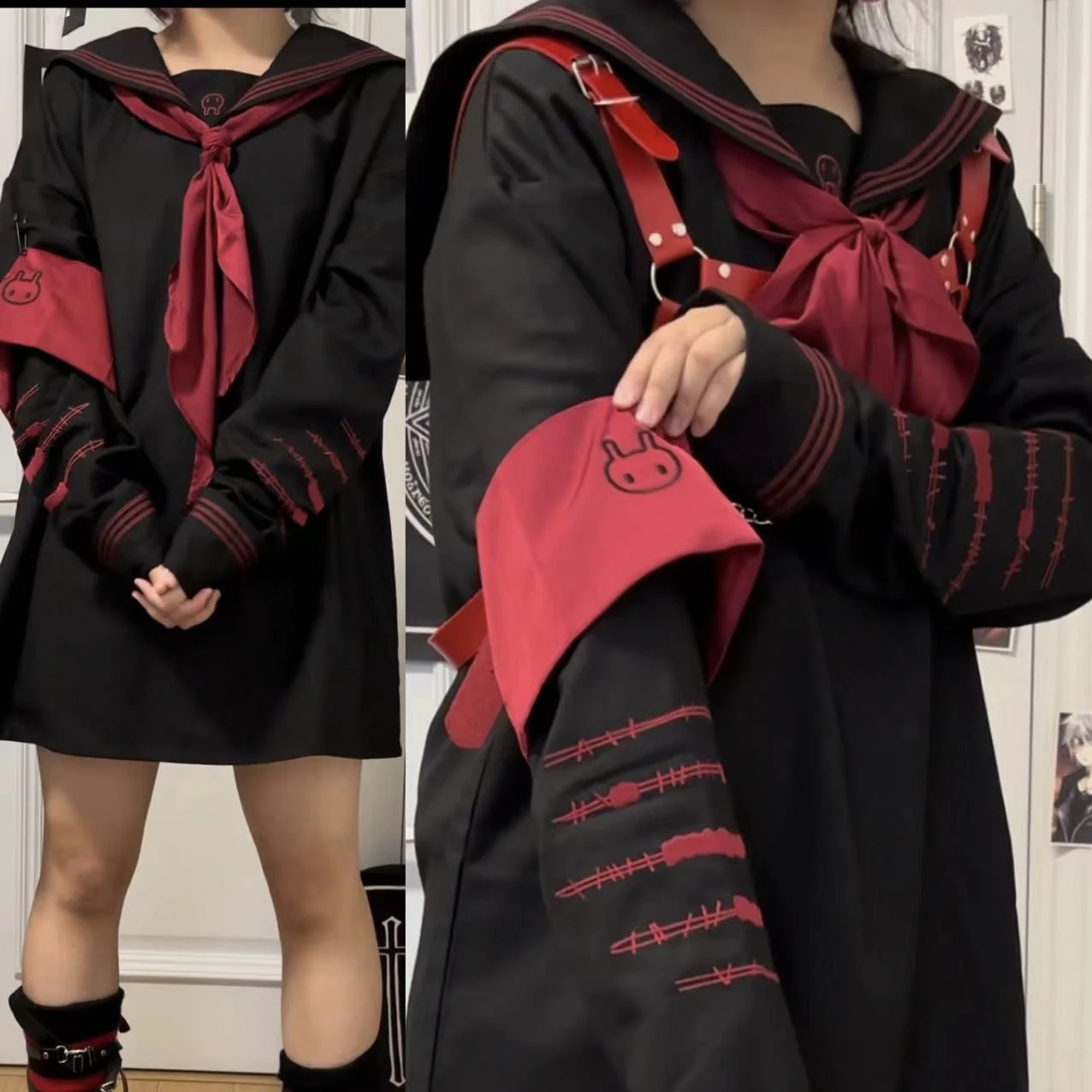 Dophee-uniforme de marinero de subcultura japonesa Original, jersey holgado con cuello azul marino, Top, camiseta de manga larga para primavera y otoño para mujer