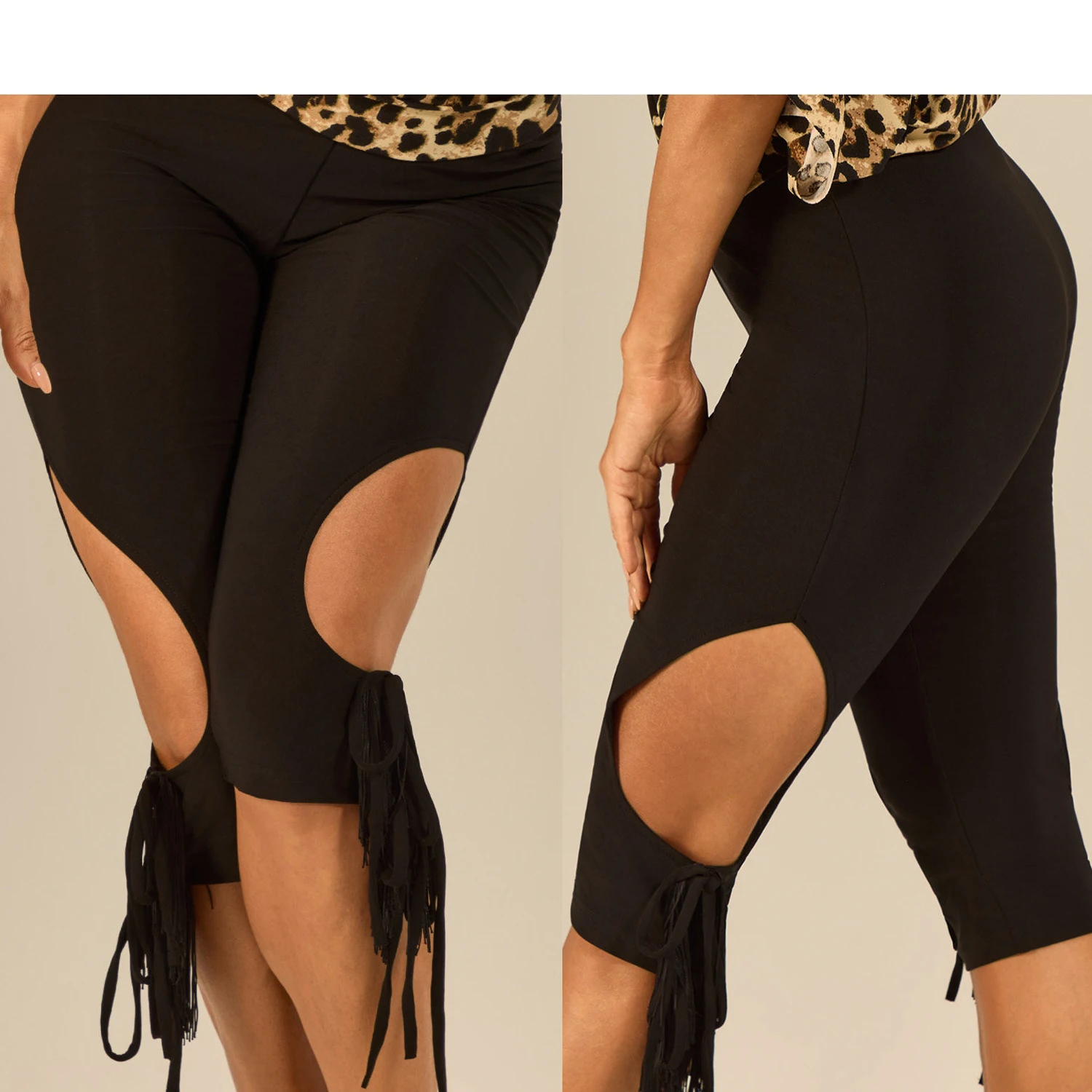 Pantalones de baile latino de verano para mujer, pantalones cortos tipo bermudas negros con recortes, ropa de práctica de baile de salón Chacha Samba para adultos DNV27659