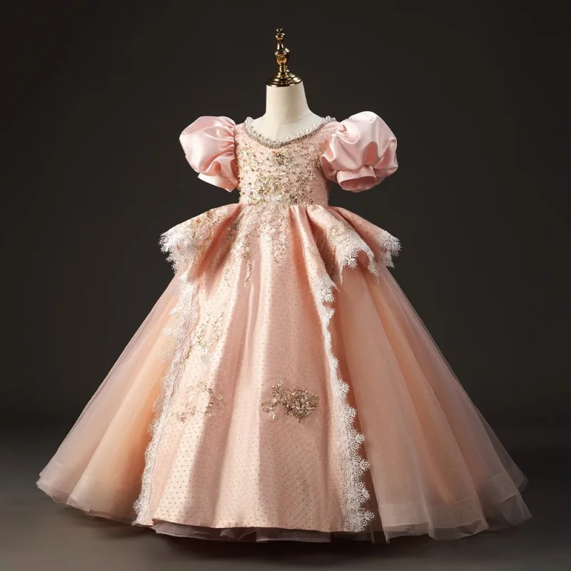 Girls' Formal Dress Princess Long Dress with Train 2025 Banquet Birthday Party T-Stage Model Show Piano Performance Dress for Bi
