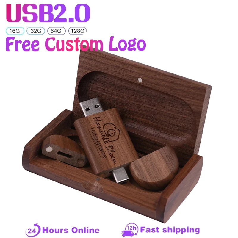 

Type-C 2 in 1 Custom Wooden Bamboo USB Flash Drive Pen Driver Wood Chips Pen Drive 16GB 32GB 64GB USB Pendriver Free Custom Logo
