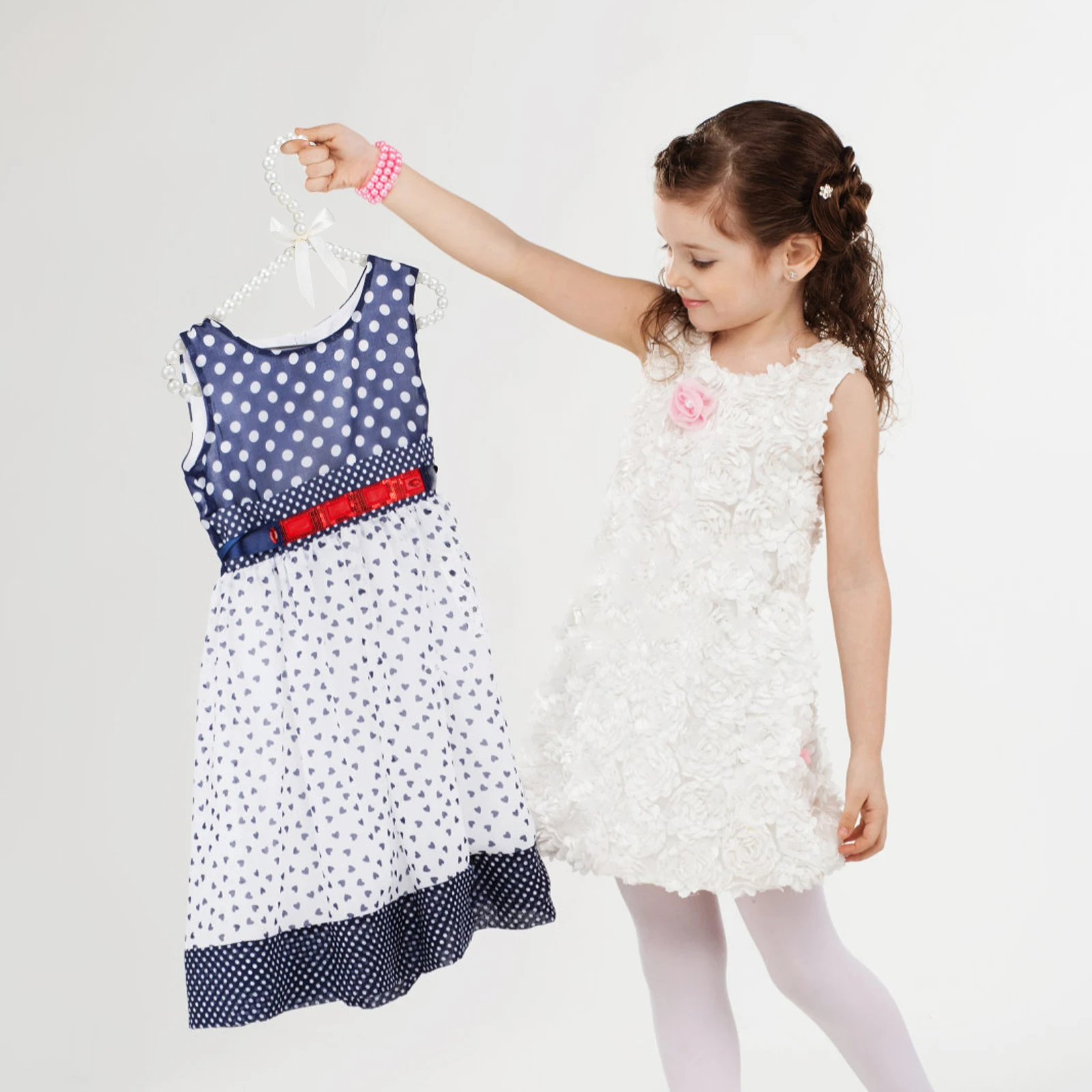 

2pcs Plastic Kids Pearl Decorated Small Clothes Drying Hangers Children Clothing Hangers Closet Organizer Storage