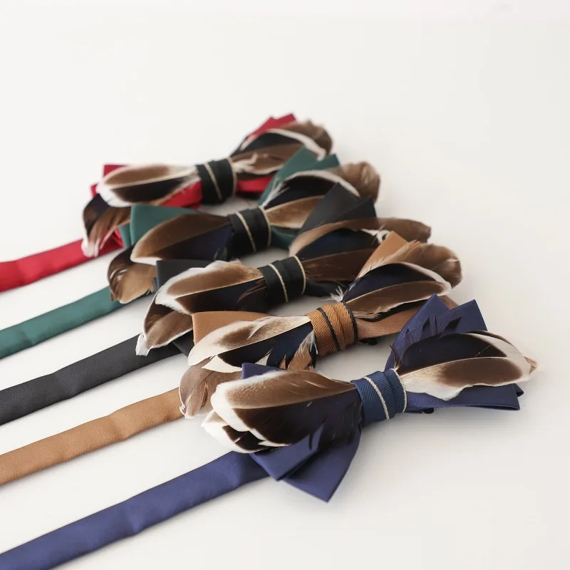 Handmade Colorful Feather Solid Color Men Bow Tie, Trendy Gentleman Formal Bowtie For Wedding Dinner Party And Stage Performance