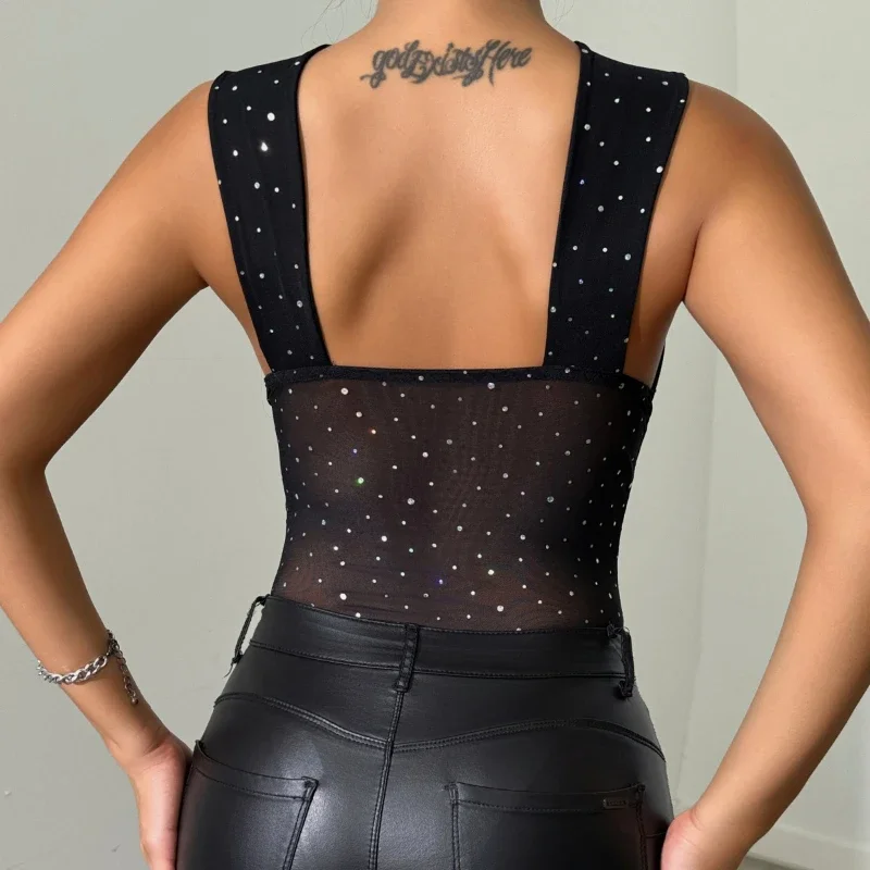 Damen-Overall 2026, Sommer, sexy, heißes Mädchen, Nachtclub, Party, Pailletten, Perspektive, dünn, Kreuz, dünn, rückenfrei, modische Bodys, Y2K