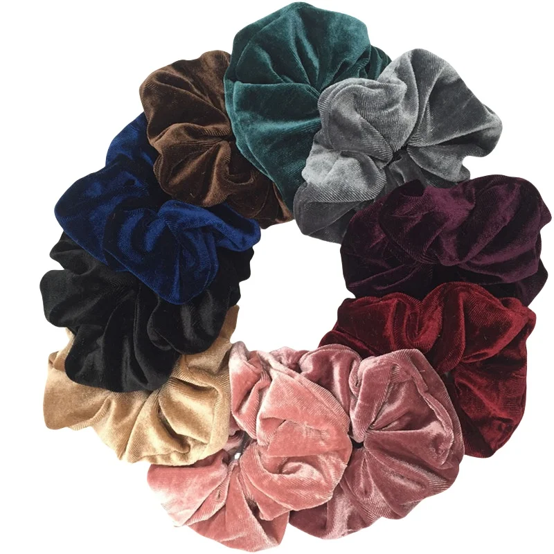 10pc/lot Scrunchies Velvet Scrunchies Hair Accessories For Women Elastic Bands Elegant Ponytail Solid Colors Beige Navy Pink