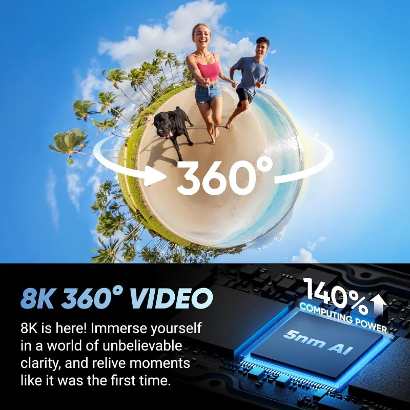 X4 Standard Bundle - Waterproof 8K 360 Action Camera, 4K Wide-Angle Video, Invisible Selfie Stick Effect,