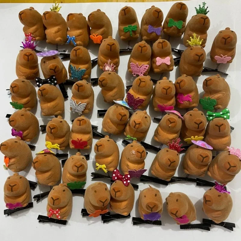

10PCS Kawaii Hair Clip Fashion Children Bow 3D Capybara Animal Plush Hairpin Funny Style Duckbill Clips Headdress Gifts