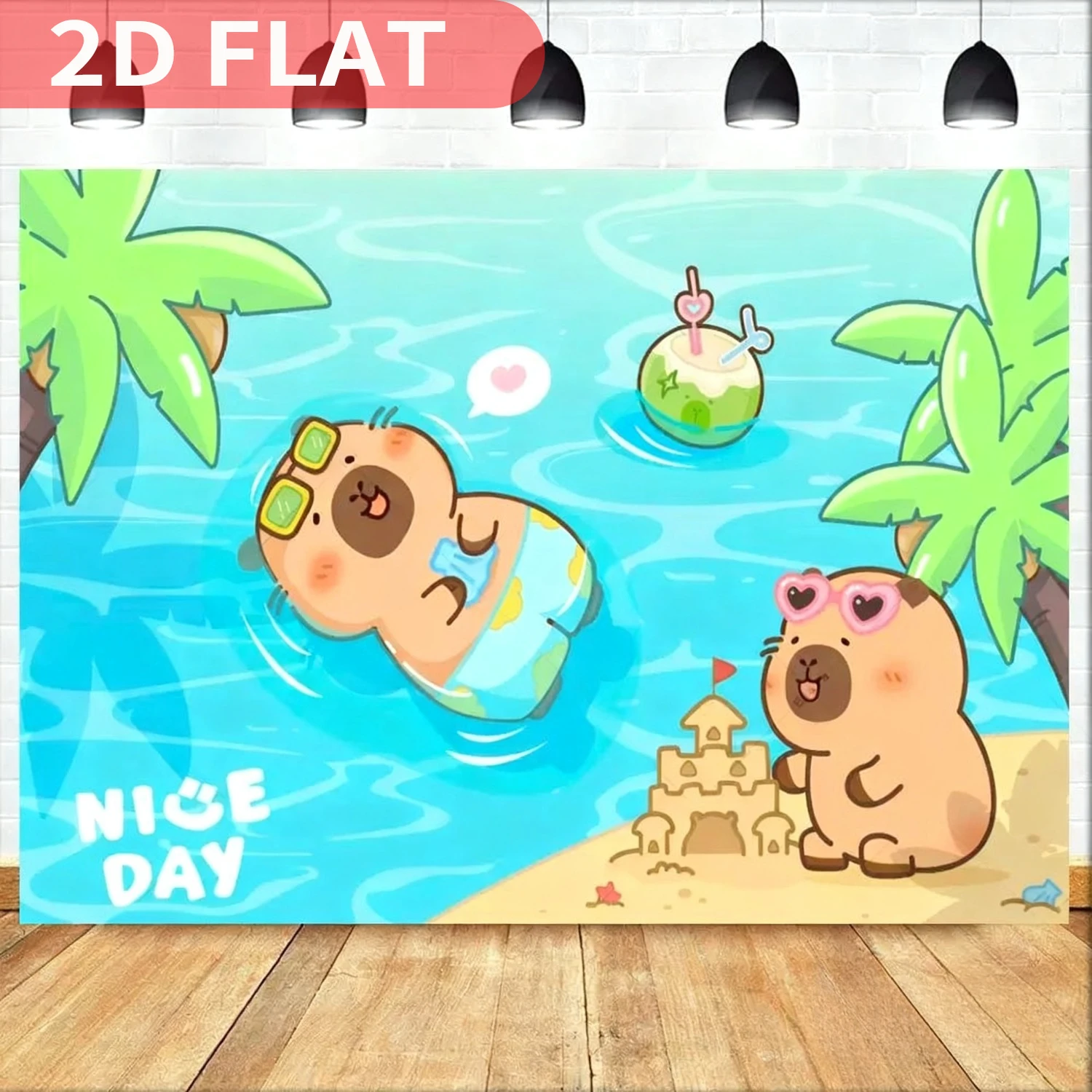 1pc Cute Capybara Animal Theme Birthday Party Flag Decoration, Durable Polyester Photography Backdrop with "Happy Birthday" Text