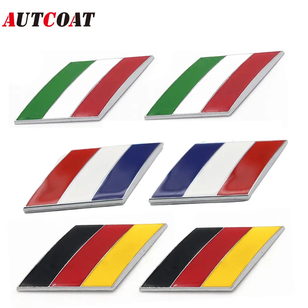 

2Pcs/Pair 3D Metal Italy/Germany/France Flag Car Body Side Fender Rear Trunk Emblem Badge Sticker Fit Car Body and Car Trunk