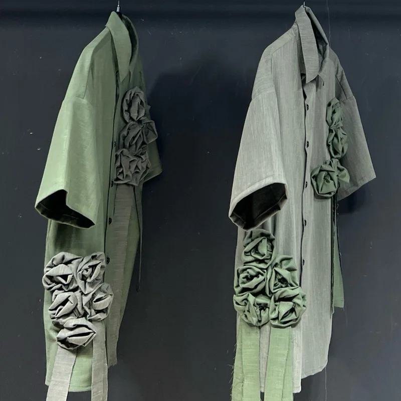 HKSH ฤดูร้อนใหม่ Unisex Tide Y2K Original Design Elegant แฟชั่น Patchwork ดอกไม้ Chic หลวมสบายๆแขนสั้นเสื้อ Ins HK5659