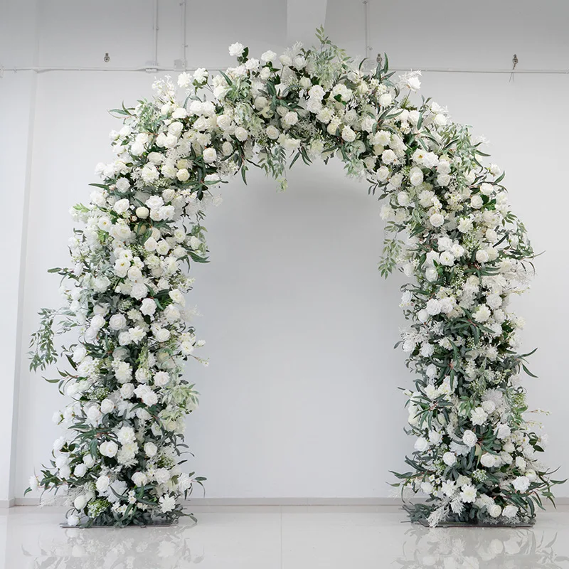 European-style white wedding arch decoration floral arrangement, truss finished arch stage background arrangement