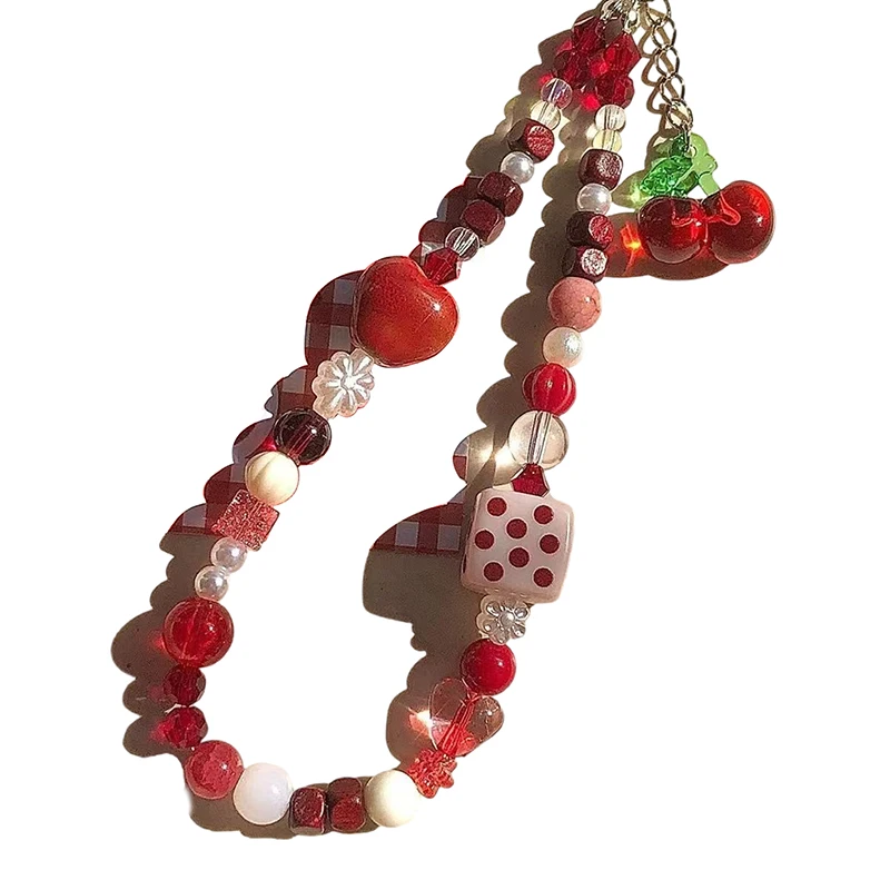 الكرز قلادة قضية الهاتف المحمول سلسلة CCD كاميرا حبال حبل القديمة Alcove قلادة DIY بها بنفسك اليدوية مطرز مكافحة الإفلات حبل