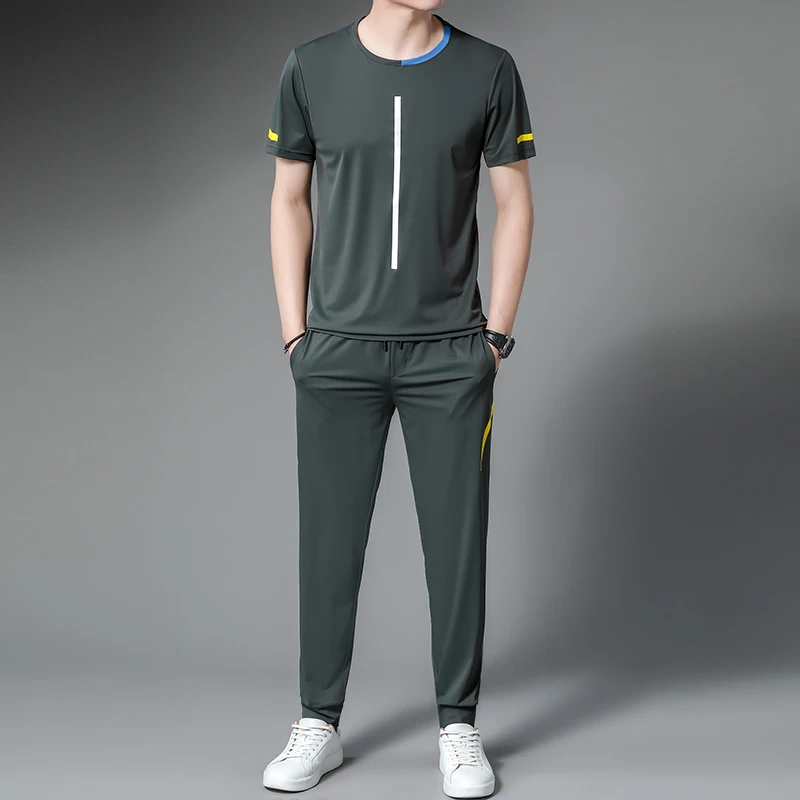 2022 Summer Men's Sets (T-shirts+Pants) Luxury Short Sleeve Round Collar Sport Casual Male Suits Elastic Waist Man Pants 4XL