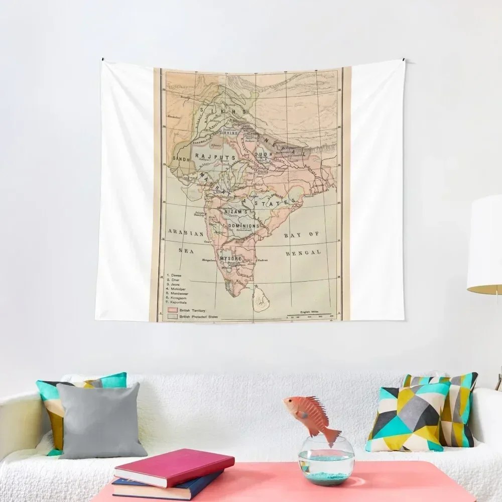 Vintage Map of India (1823) Tapestry Home Decorations Aesthetic Room Decor Wall Hanging Art Mural Tapestry