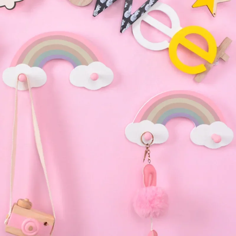 Lovely Rainbow Hooks Wall Mounted Holders Clothes Coat Hook Rack Hallway Hanging Decorations Kids Room DIY Decor