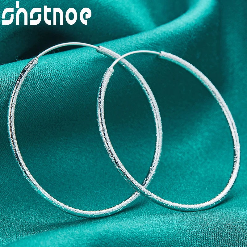 

SHSTONE 925 Sterling Silver Frosted Round Hoop Earrings For Women Party Engagement Wedding Charm Fashion Jewelry Birthday Gifts