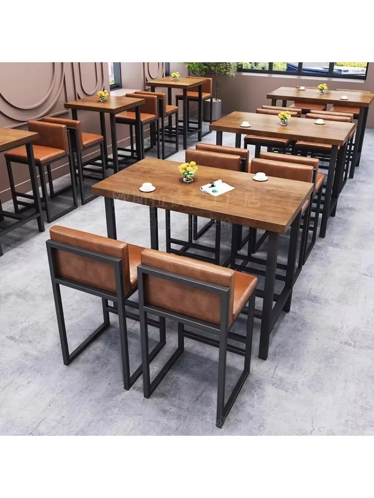 Solid wood high-speed rail foot table, dining coffee tea milk shop commercial table and chair combination