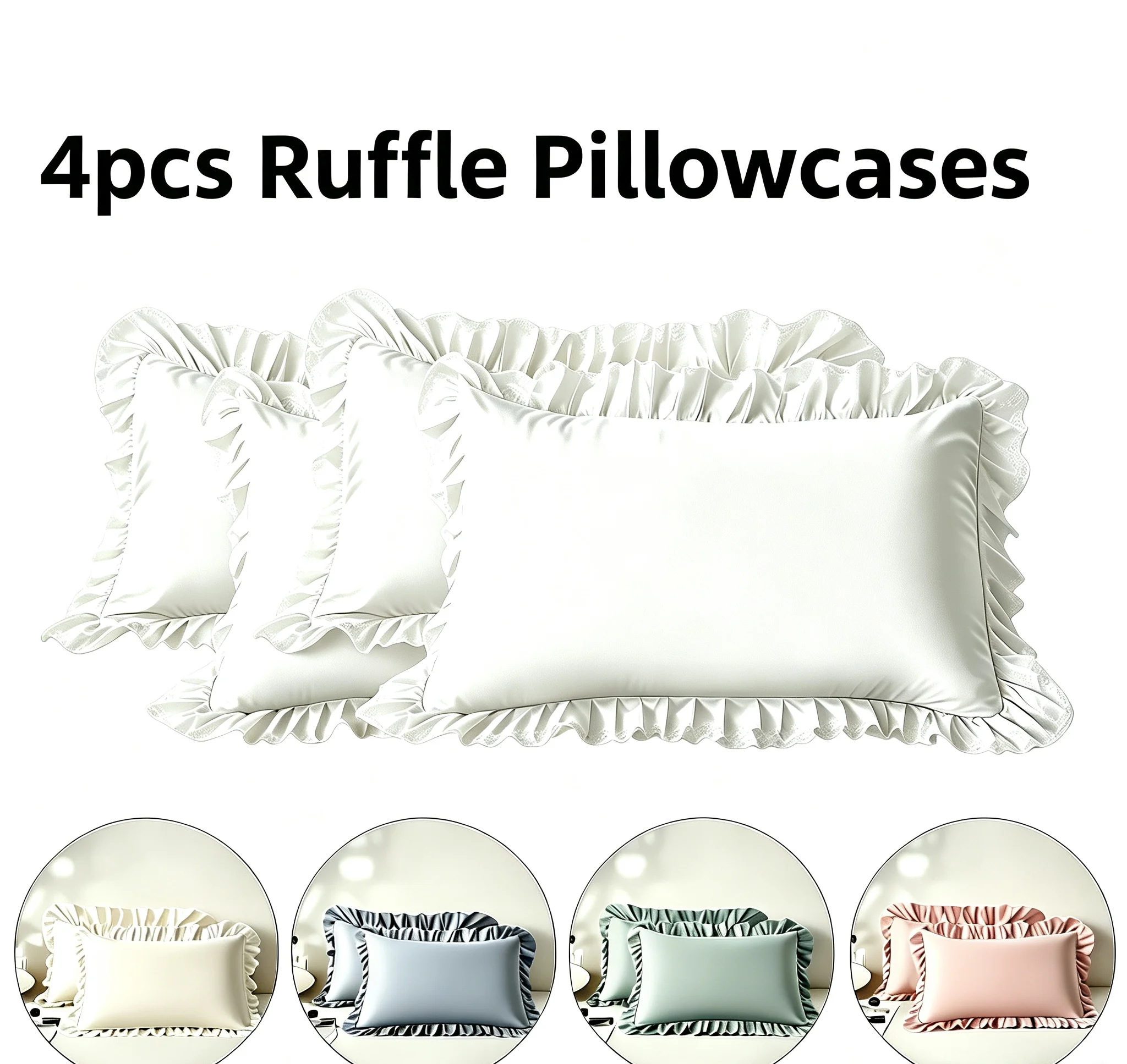 4pcs Soft & Breathable Ruffle Pillowcases with Elegant Ruffled Edge DesignHotel and More as Romantic Home Decor