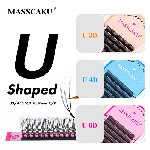 MASSCAKU-extensiones de pestañas 3D/4D/5D/6D W en forma de U, 8-15mm de longitud mixta, negro mate suave, grupos de pestañas densas, productos de maquillaje