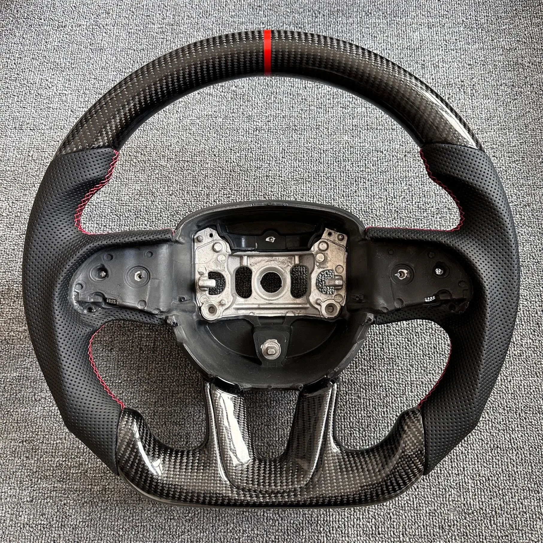 Purple Foil Forged Carbon/Red Carbon Fiber Steering Wheel for Dodge Challenger Custom Flat Bottom Perforated Leather Sport Style