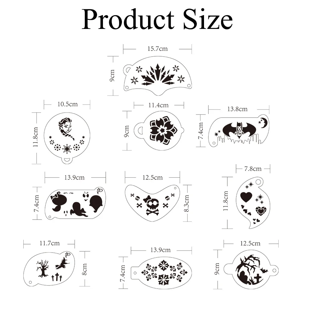 Bowitzki-再利用可能なフェイスペイントのステンシル、ボディペイント、ハロウィーンパーティーのメイクアップ、一時的なタトゥー、1個