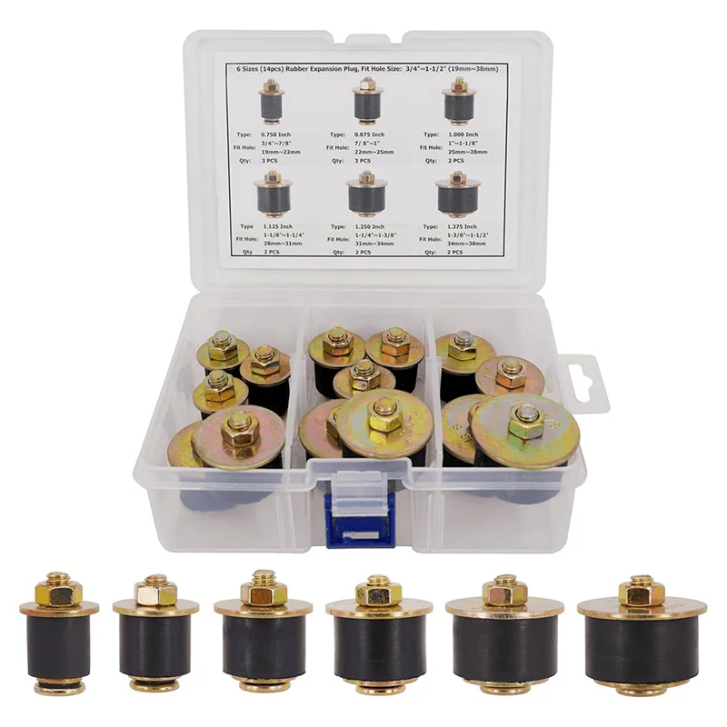 

-HOPE Neoprene Rubber Expansion Plug Set(6 Sizes 14Pcs) 3/4", 7/8", 1", 1-1/8", 1-1/4", 1-3/8" Automotive Rubber Freeze Frost Pl