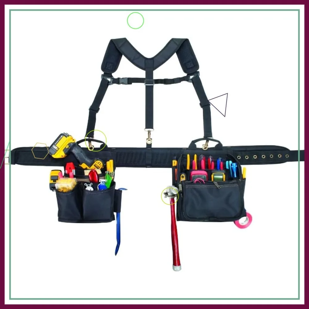

28 Pocket Electrician's Comfort Lift Combo Tool Belt, Black Heavy Duty Work Pouch