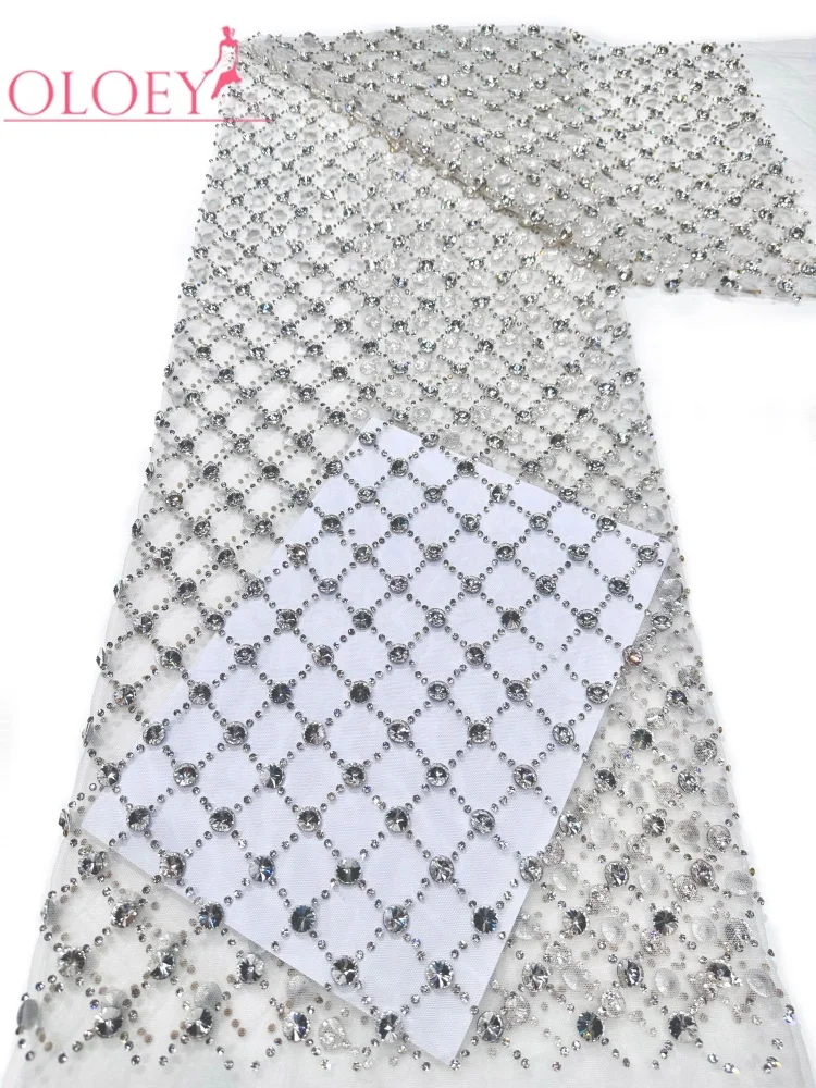 OLOEY Luxury Heavy Stone Lace Fabric Green High-Quality Nigerian African Tulle Lace Fabric Suitable for Women's Party Dress