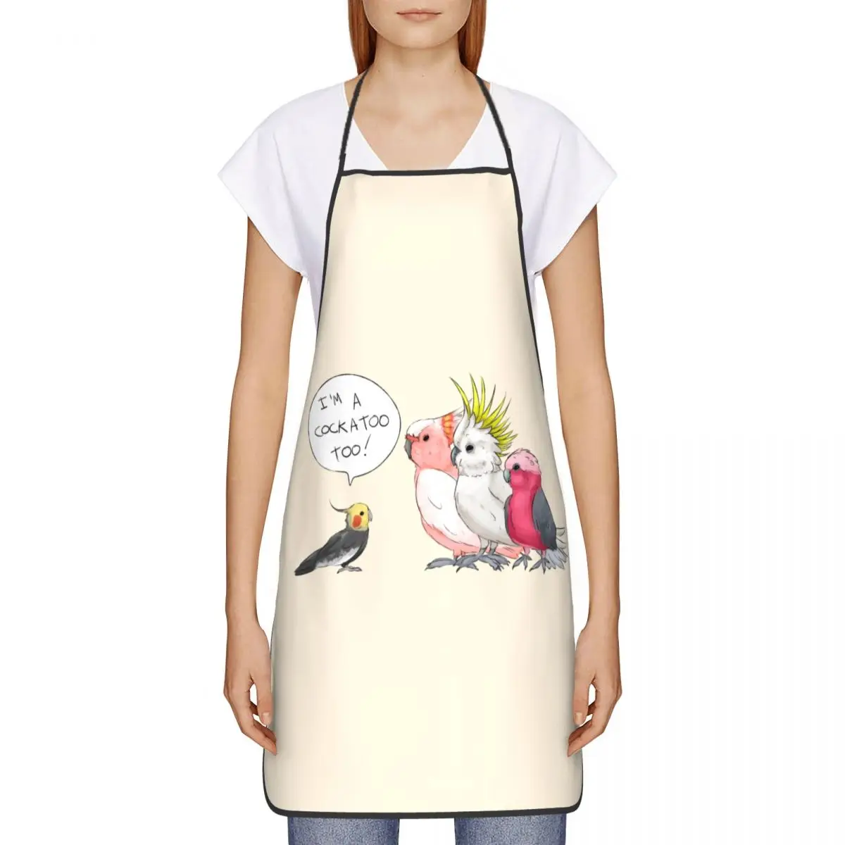 Unisex Funny Cockatoo Cockatiel Bib Apron Adult Women Men Chef Tablier Cuisine for Cooking Kitchen Parrot Birds Painting