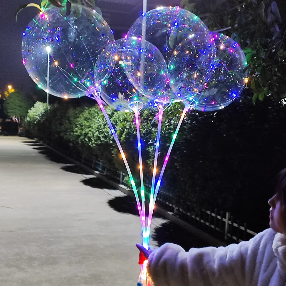 5-20pcs 20inch LED Bobo Ballon 3 Levels Flashing Handle 4 color Weding Birthday Decorations Transparent Bubble Balloons Supplies