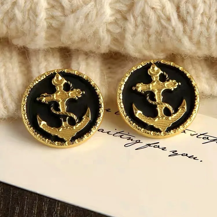 10pcs/lot 15/20/25mm Navy Anchor Design Vintage Metal Buttons for Clothing DIY Sewing Accessories Gold Round Coat Jacket Buttons